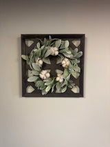Lambs Ear & Cotton Wreath wooden wall decor KB Decor & More