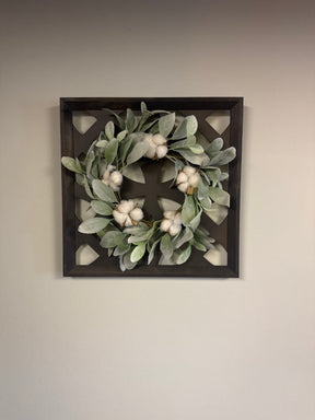 Lambs Ear & Cotton Wreath wooden wall decor KB Decor & More