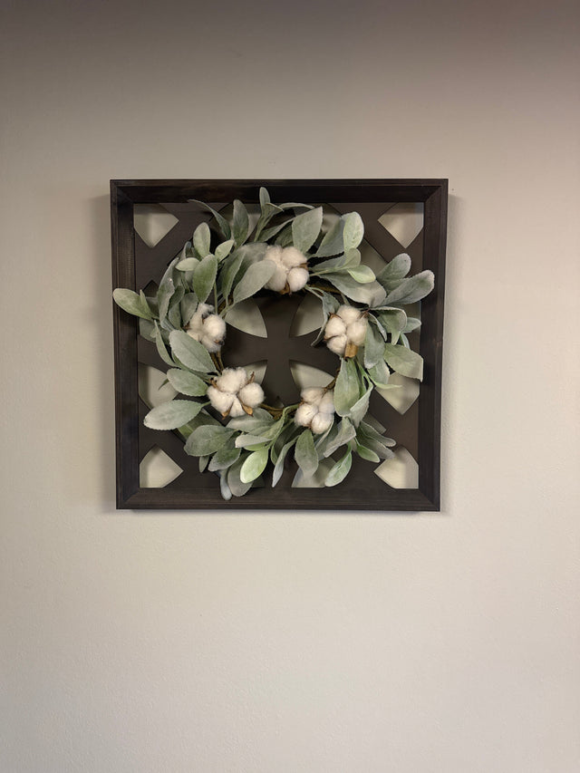Lambs Ear & Cotton Wreath wooden wall decor KB Decor & More