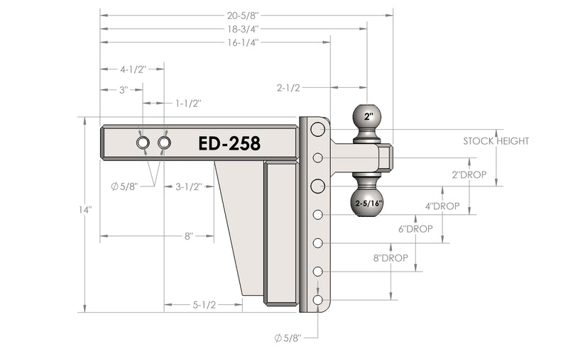 Bulletproof Extreme Duty 8” Drop/Rise Trailer Hitch 2.5" Box Steel Shank
