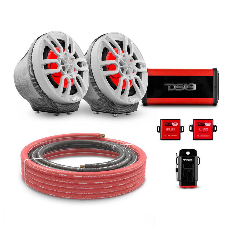 6.5" Loaded Flat Mount Speaker Pods with Amplifier, Installation Kit and RGB LED Lights, Package for Can-Am Spyder & Ryker