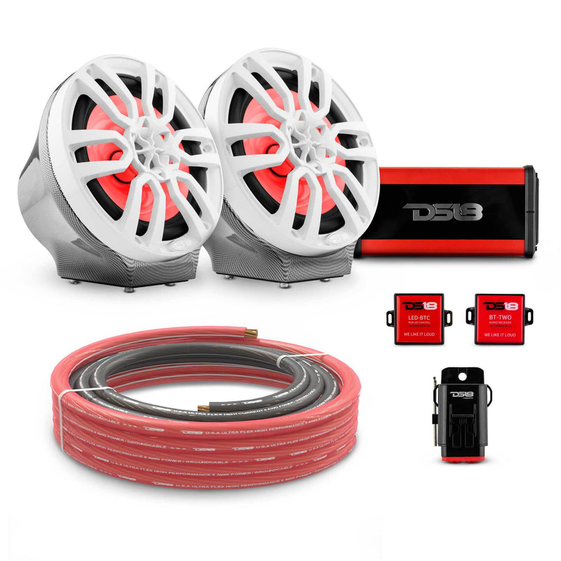 8" Loaded Flat Mount Speaker Pods with Amplifier, Installation Kit and RGB LED Lights, Package for Can-Am Spyder & Ryker