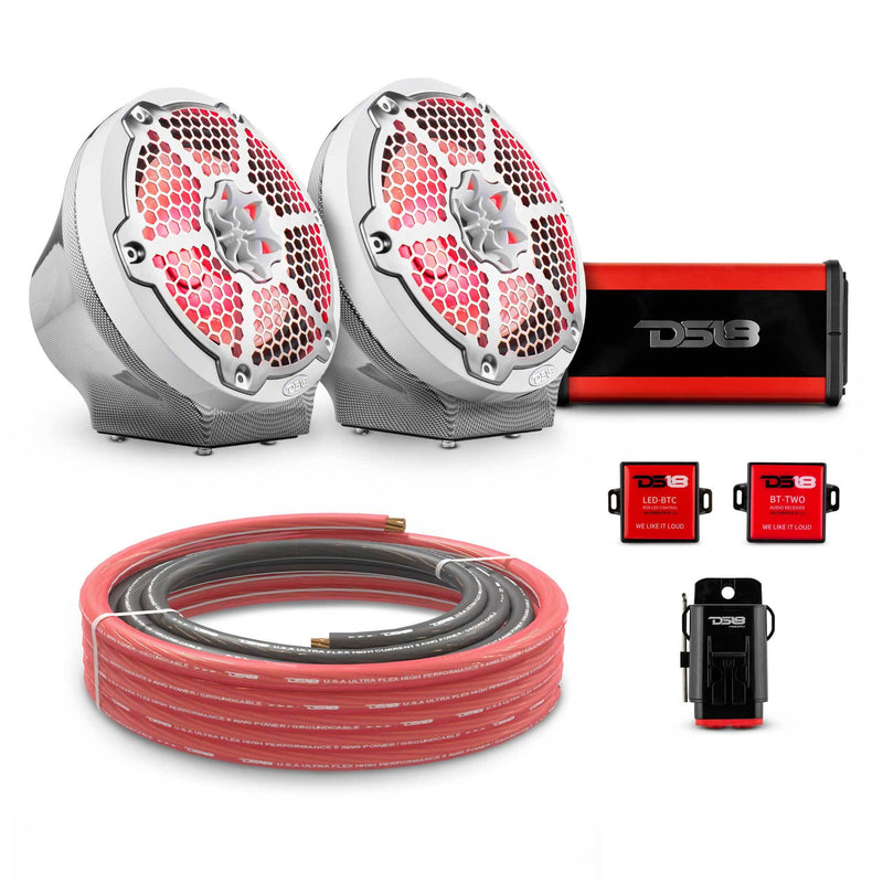 8" Loaded Flat Mount Speaker Pods with Amplifier, Installation Kit and RGB LED Lights, Package for Can-Am Spyder & Ryker