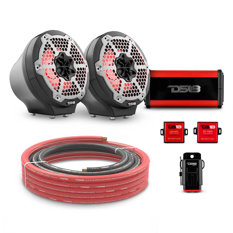 6.5" Loaded Flat Mount Speaker Pods with Amplifier, Installation Kit and RGB LED Lights, Package for Can-Am Spyder & Ryker