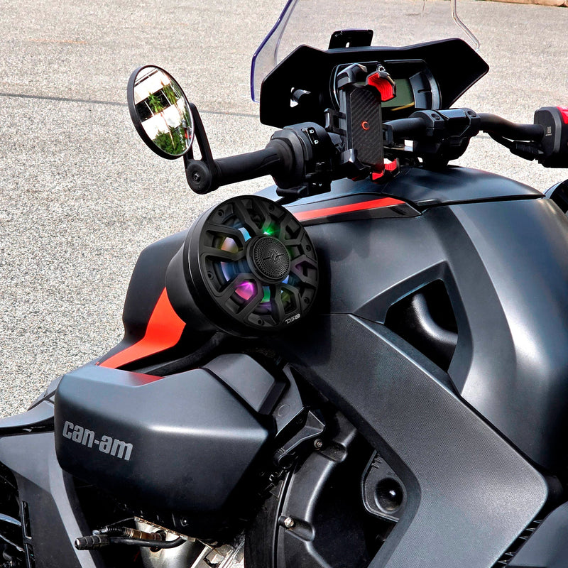 6.5" Loaded Flat Mount Speaker Pods with Amplifier, Installation Kit and Digital LED Lights, Package for Can-Am Spyder & Ryker