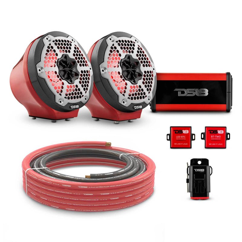 6.5" Loaded Flat Mount Speaker Pods with Amplifier, Installation Kit and RGB LED Lights, Package for Can-Am Spyder & Ryker