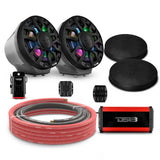 6.5" Loaded Flat Mount Speaker Pods with Amplifier, Installation Kit and Digital LED Lights, Package for Can-Am Spyder & Ryker