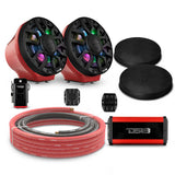 6.5" Loaded Flat Mount Speaker Pods with Amplifier, Installation Kit and Digital LED Lights, Package for Can-Am Spyder & Ryker
