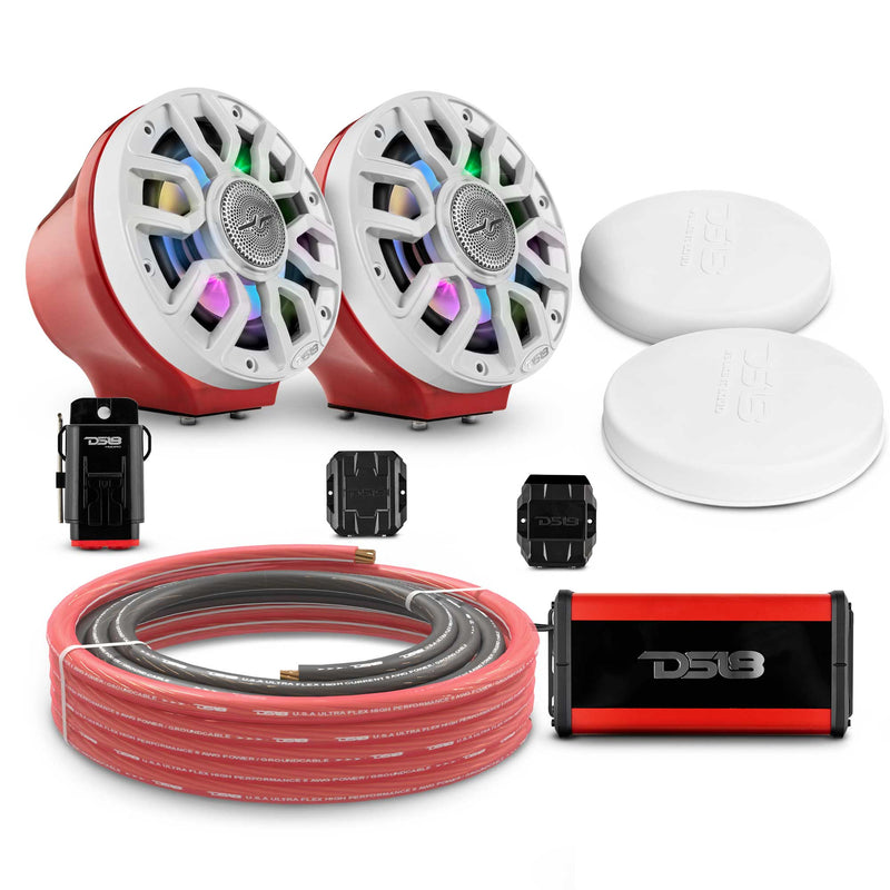 6.5" Loaded Flat Mount Speaker Pods with Amplifier, Installation Kit and Digital LED Lights, Package for Can-Am Spyder & Ryker