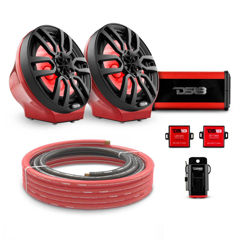 8" Loaded Flat Mount Speaker Pods with Amplifier, Installation Kit and RGB LED Lights, Package for Can-Am Spyder & Ryker