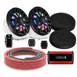 8" Loaded Flat Mount Speaker Pods with Amplifier, Installation Kit and Digital LED Lights, Package for Can-Am Spyder & Ryker