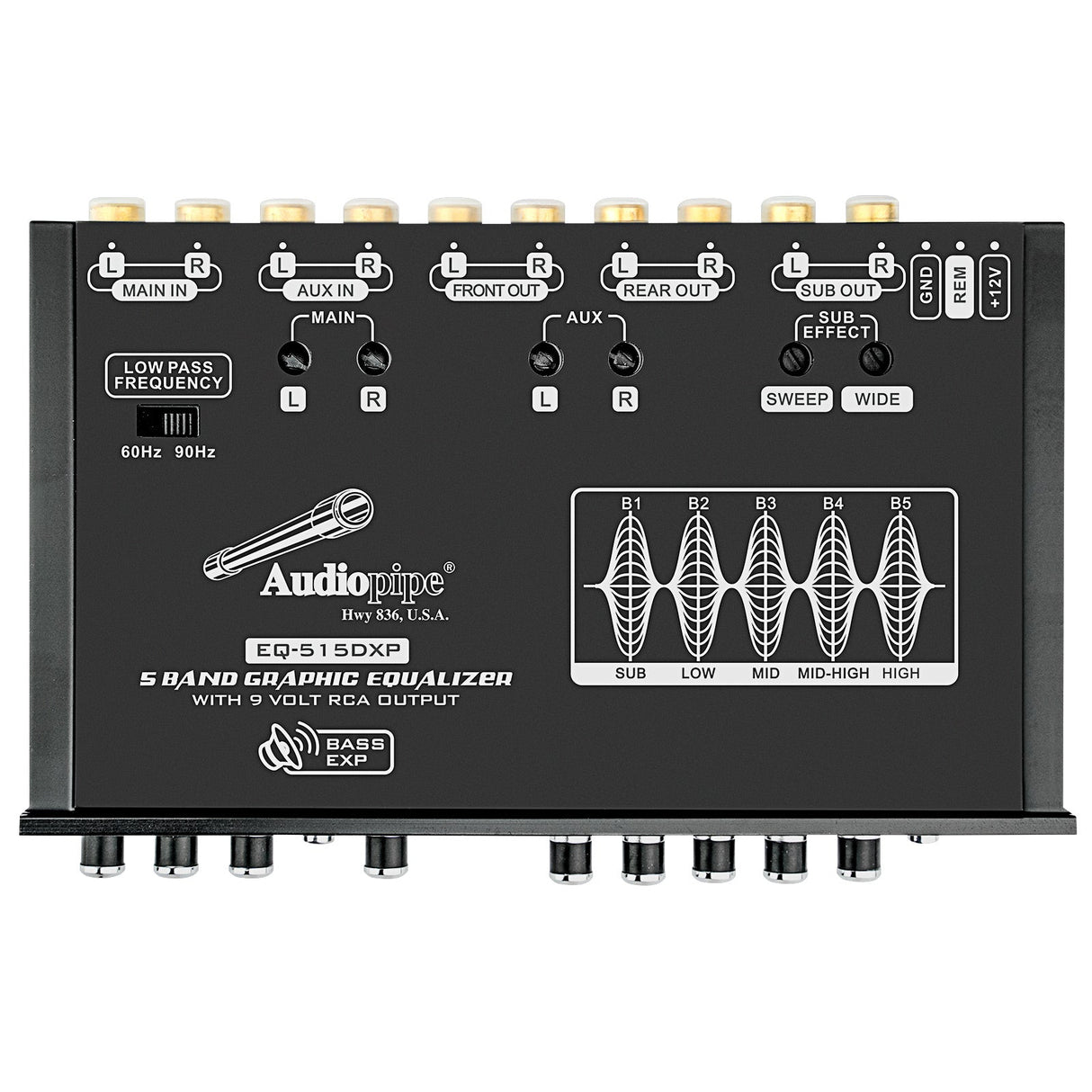 Audiopipe 5 Band Graphic Equalizer with 9 Volt RCA Output (EQ-515DXP) Audiopipe