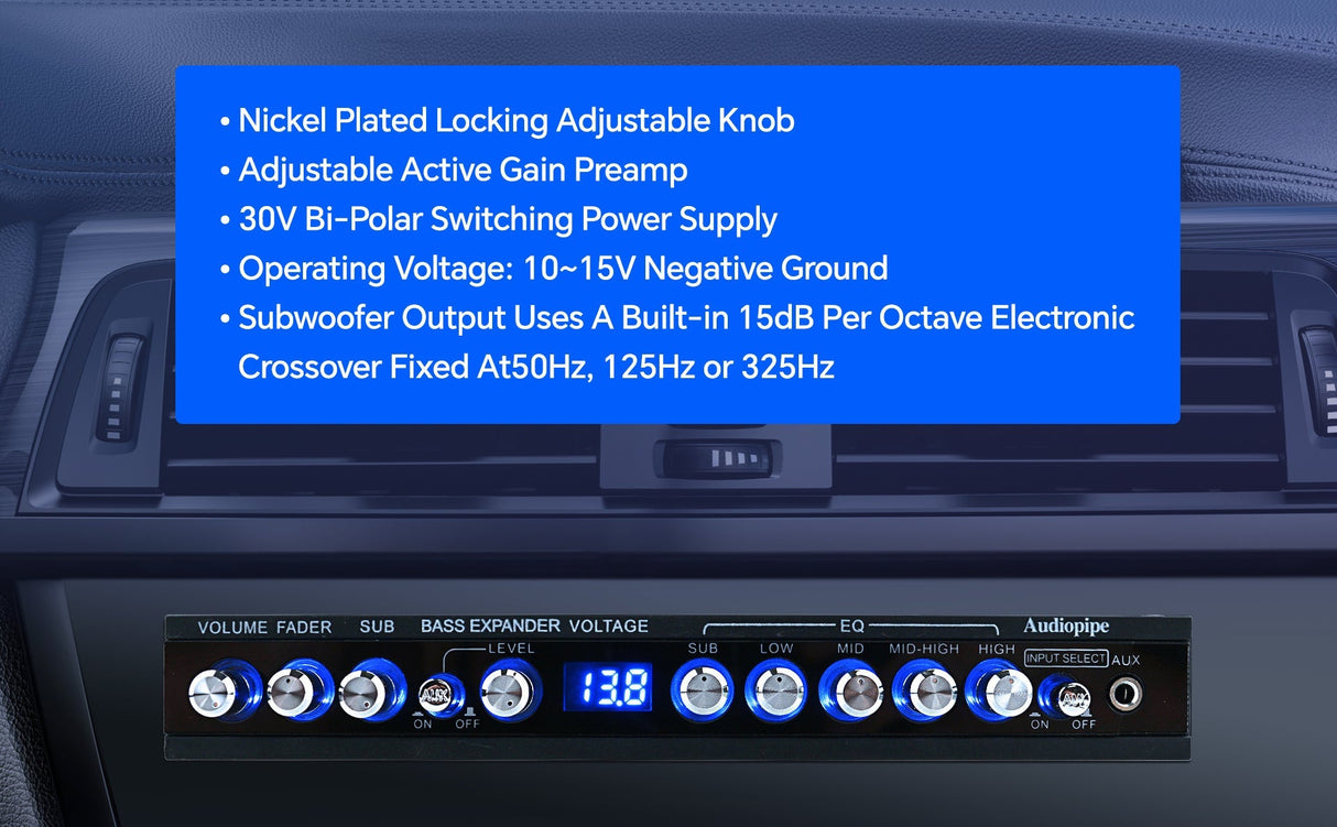 Audiopipe 5 Band Graphic Equalizer with 9 Volt RCA Output (EQ-515DXP) Audiopipe
