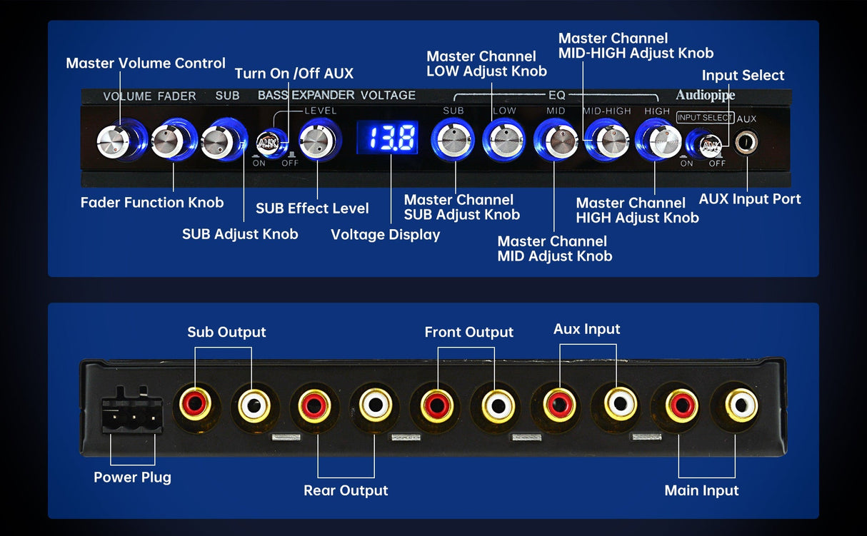 Audiopipe 5 Band Graphic Equalizer with 9 Volt RCA Output (EQ-515DXP) Audiopipe