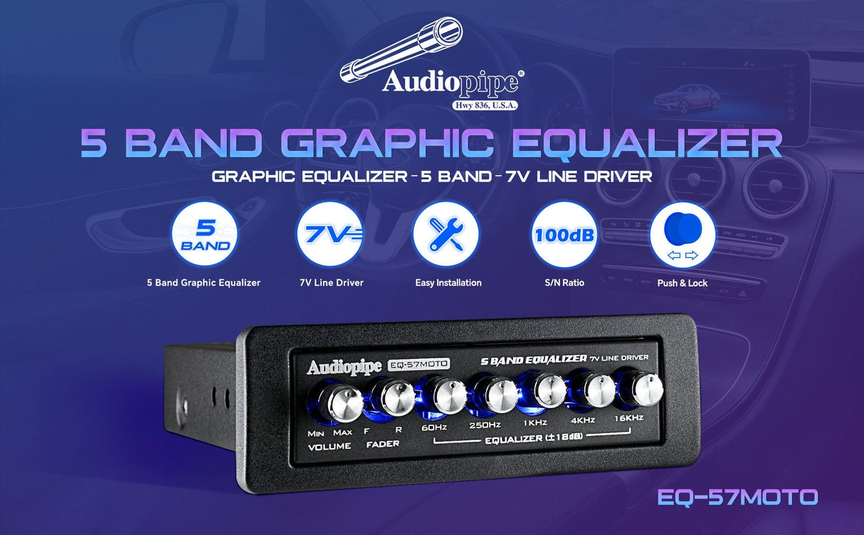 5 Band Graphic Equalizer with 7 V Line Driver (EQ-57MOTO) Audiopipe