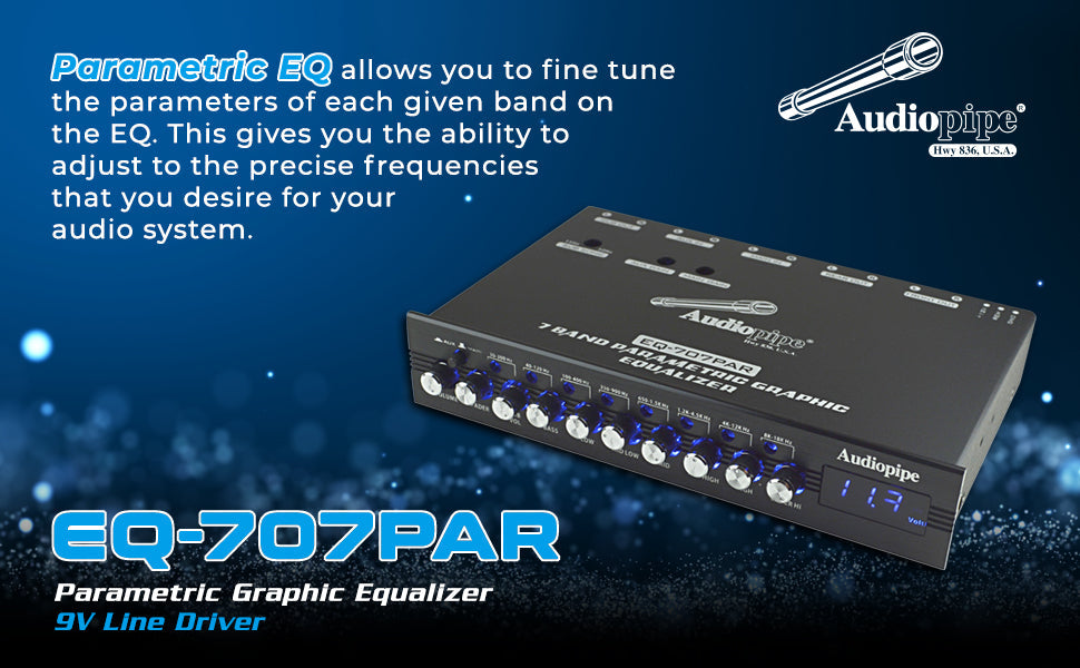 Audiopipe 7 Band Parametric Graphic Equalizer with 9V Line Driver (EQ-707PAR） Audiopipe