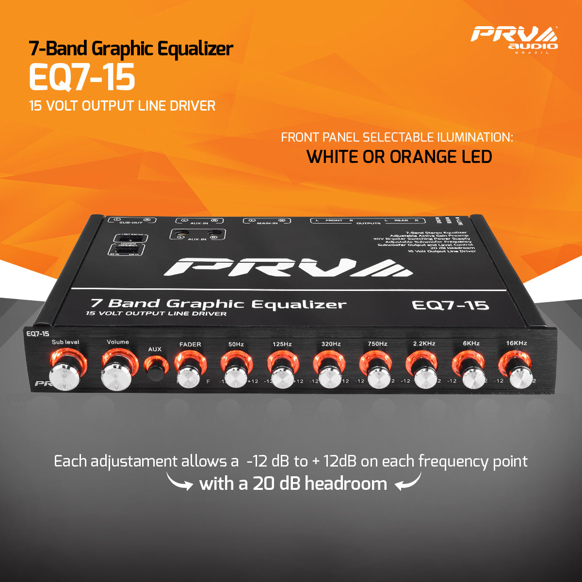 PRV Audio EQ7-15 7-Band Car Audio Equalizer 15V