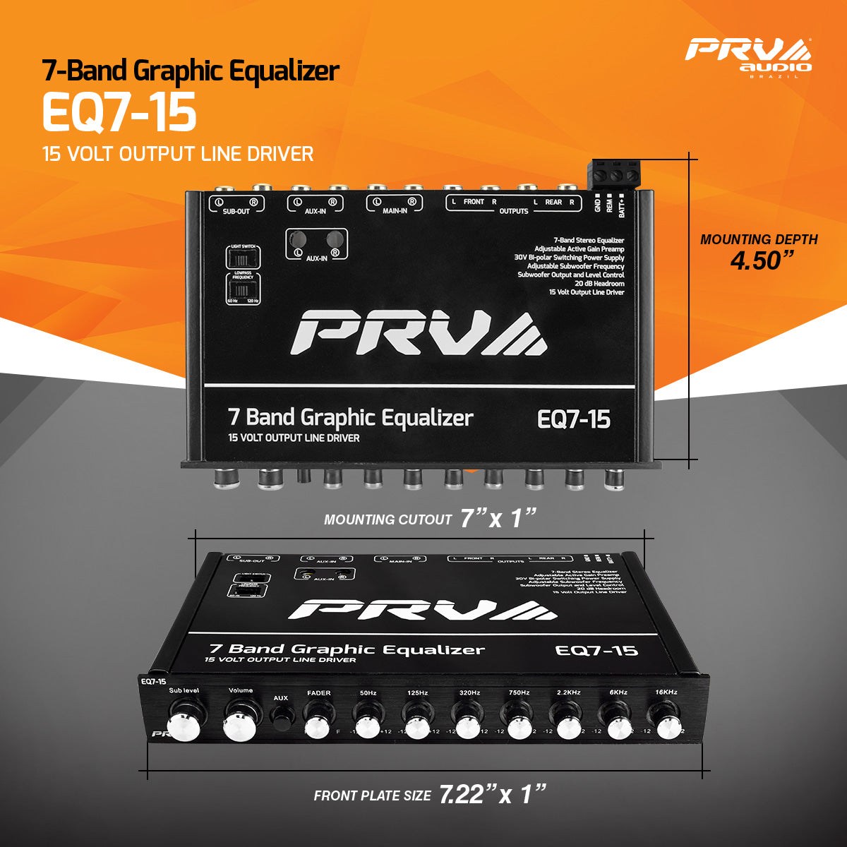 PRV Audio EQ7-15 7-Band Car Audio Equalizer 15V