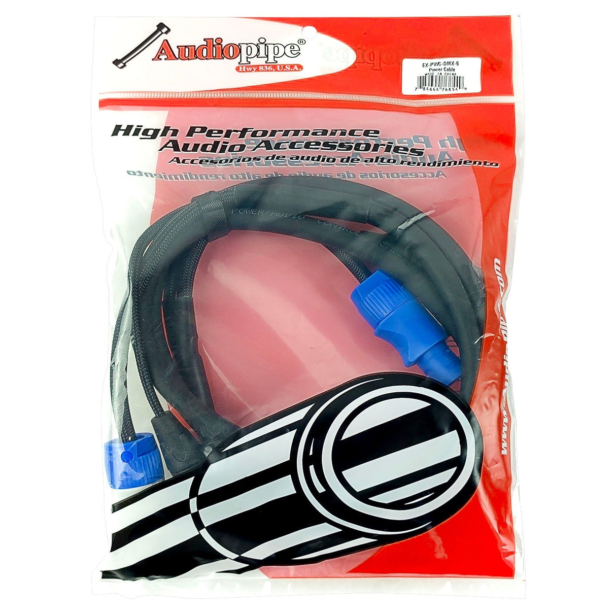 6Ft DMX Extension Cable with Power and XLR Connectors (EX-PWC-DMX-6) Audiopipe