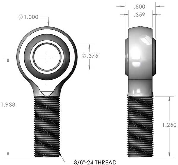 Economy 3/8 x 3/8-24 Left Hand Thread Heat Treated Heim Joint