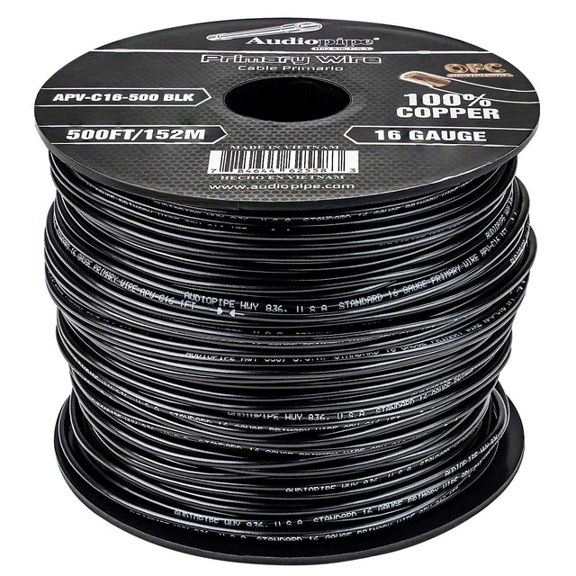 500Ft 16 Gauge Black Primary Wire (APV-C16-500 BLK) Audiopipe