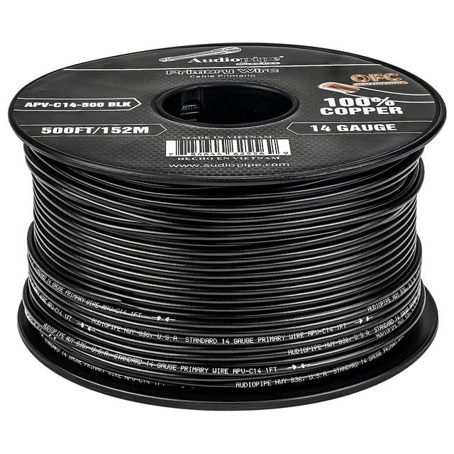 500Ft 14 Gauge Black Primary Wire (APV-C14-500 BLK) Audiopipe