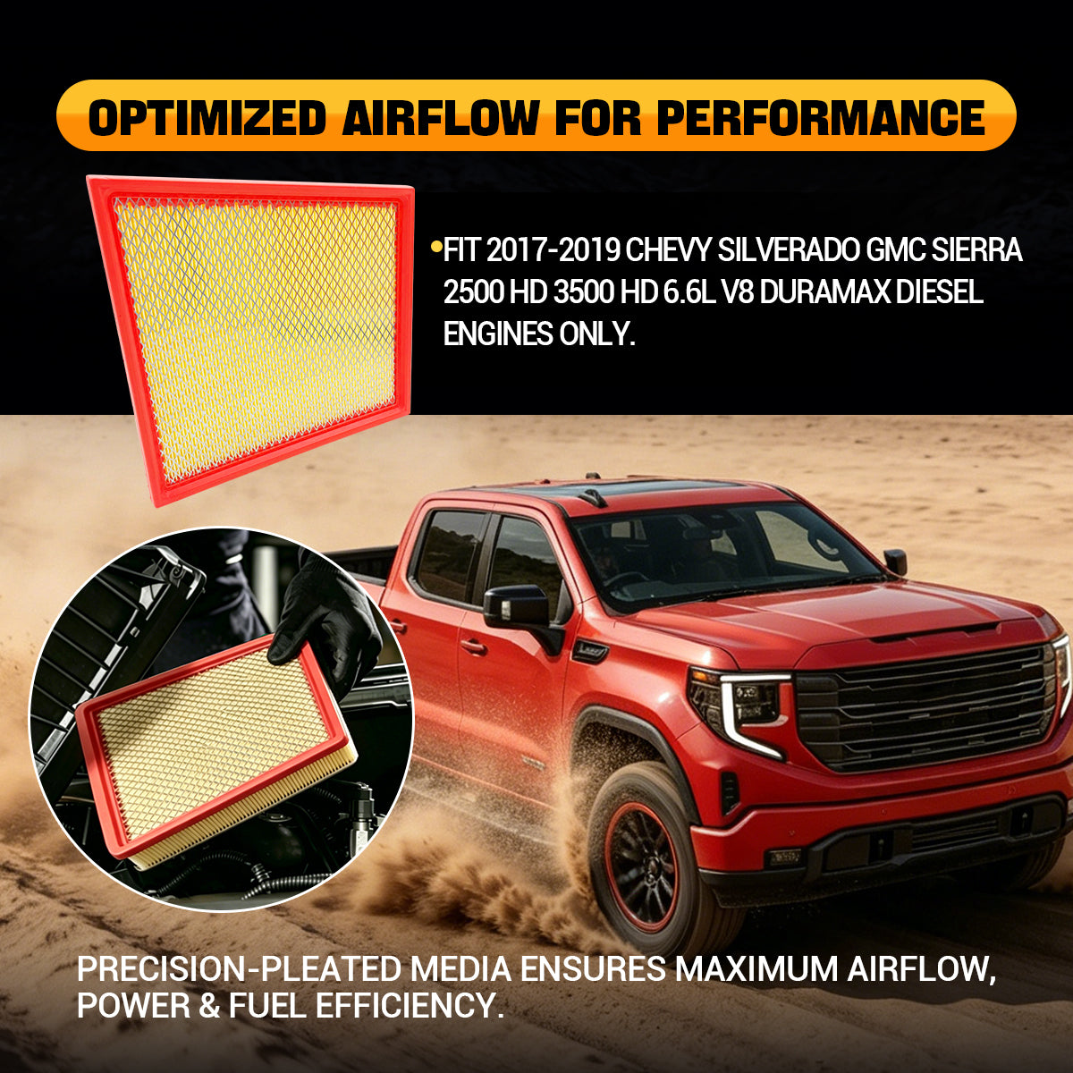 Trucktok 2017-2019 6.6L Silverado Sierra Duramax Air Filter Replaces A3231C A3257C TruckTok