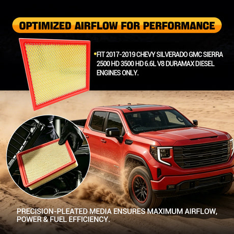 Trucktok 2017-2019 6.6L Silverado Sierra Duramax Air Filter Replaces A3231C A3257C TruckTok