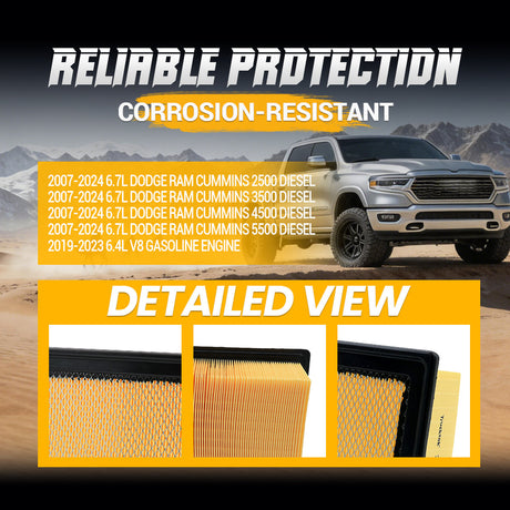Trucktok 2007.5-2024 6.7L Dodge Ram Diesel Air Filter Replace 53034051AB TruckTok