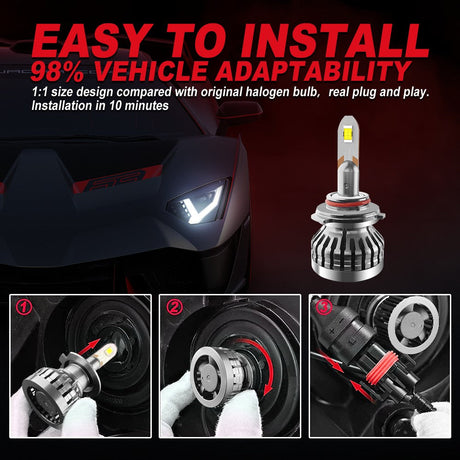 9005/HB3 H4 H7 H11 H13 LED Headlight Bulbs 80W 6400LM 6000K 2 Bulbs Flashark