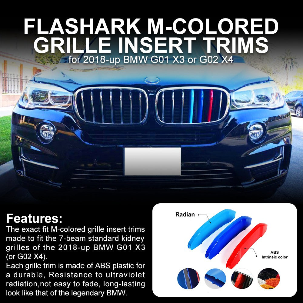 M-Colored Stripe Grille Insert Trims Compatible with BMW 11-20 X3 X4 Flashark