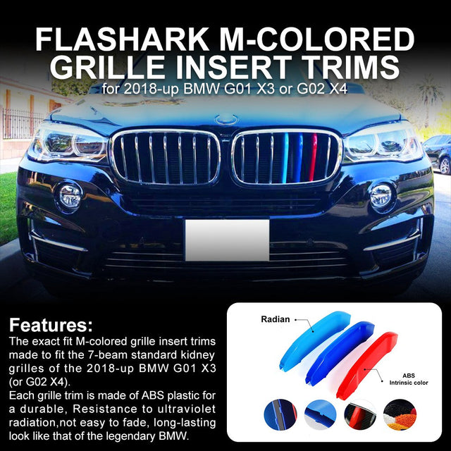 M-Colored Stripe Grille Insert Trims Compatible with BMW 11-20 X3 X4 Flashark