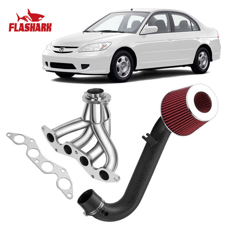 Short/Long Tube Headers For 2001-2005 Honda Civic DX/LX/EX D17A1/D17A2 1.7L 4CYL Flashark