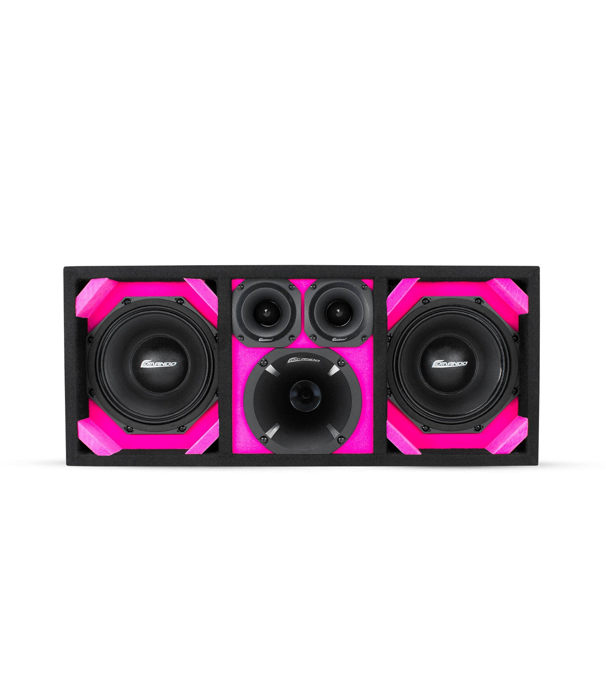 KTPON-208PINK / DUAL 8'' PINK/BLACK ENCLOSED LOADED PORTED BOX (With Tweeters + Driver) Comando Audio Inc.