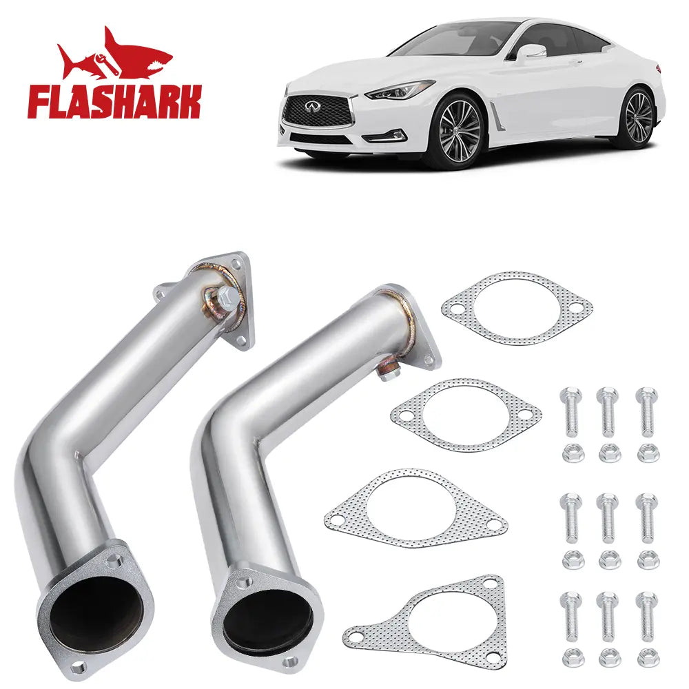 Flashark High-Flow Racing Downpipe for 2017+ INFINITI Q60 / 2016+ INFINITI Q50 VR30 3.0L Twin Turbo