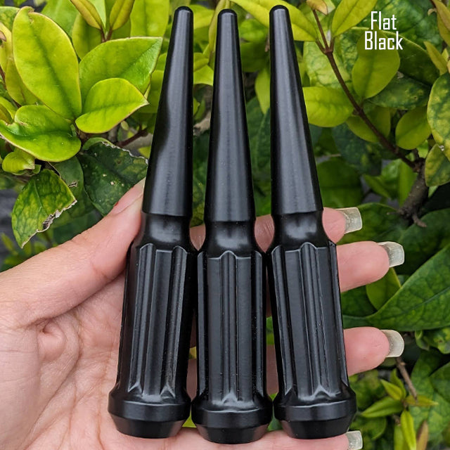 32 Pc 14x1.5 7-Spline Spike Lug Nuts 4.5" Tall - Powder Coated + Key Socket