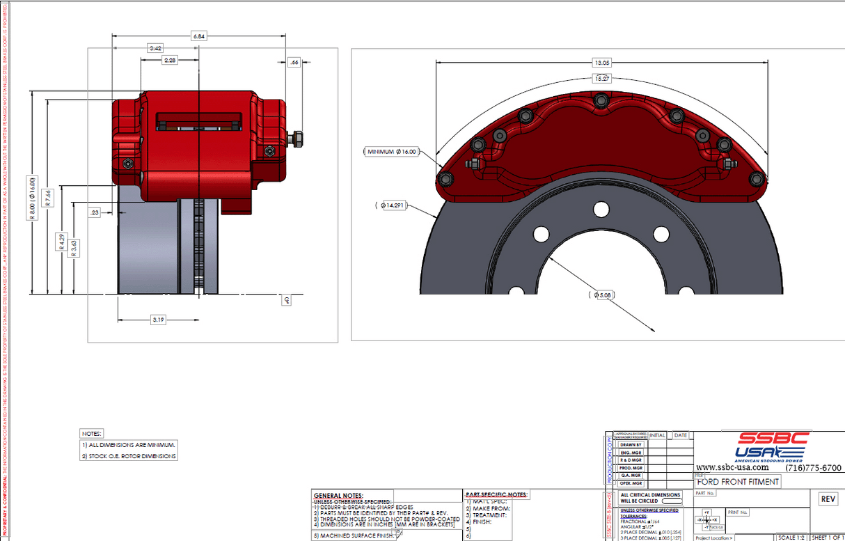 American Made B8-Barbarian 8 Piston Billet Aluminum Direct Fit Front Caliper Disc Brake Kit W/DS Rotors. Red A404-20R-DS