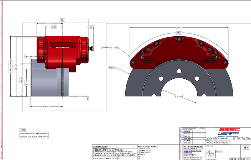 American Made B8-Barbarian 8 Piston Billet Aluminum Direct Fit Rear Caliper Disc Brake Kit W/DS Rotors. Red A404-21R-DS