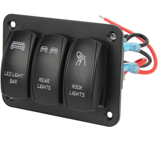 3 Gang Rocker Switch, Blue Backlight