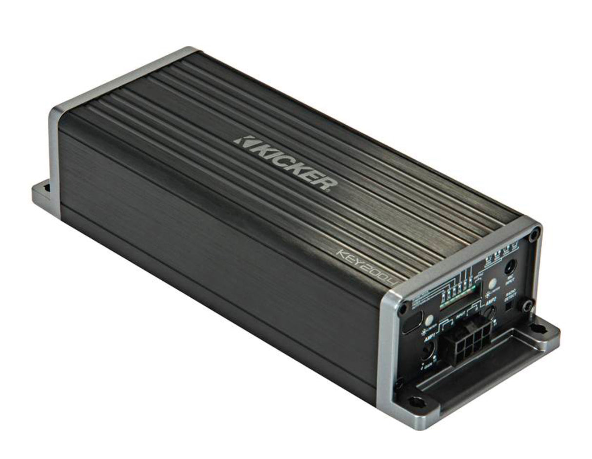 Kicker 47KEY200.4 Amplifier Compact 4-channel car amplifier with automatic tuning DSP — 50 watts RMS x 4