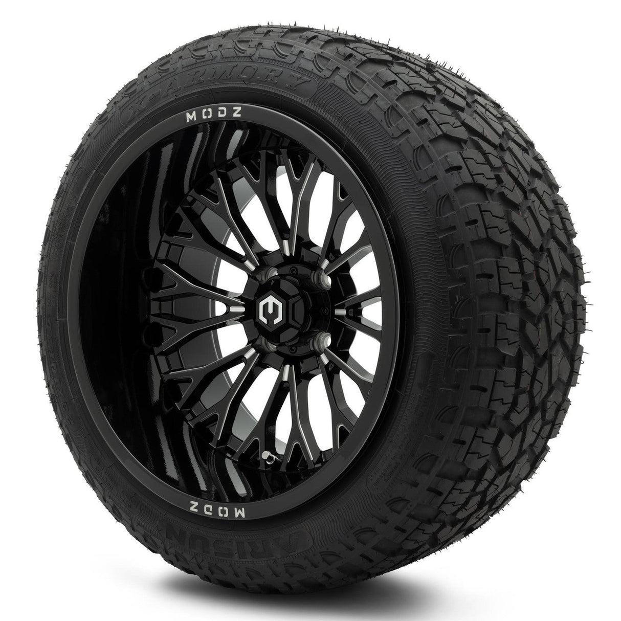 Modz Convict 15X10 Glossy Black with Arisun x-armory Steel belted Radial 23X10R15