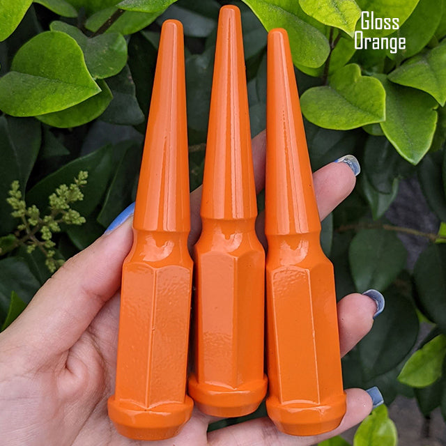 24 Pc 14x1.5 Spike Lug Nuts 4.5" Tall - Powder Coated - Various Colors