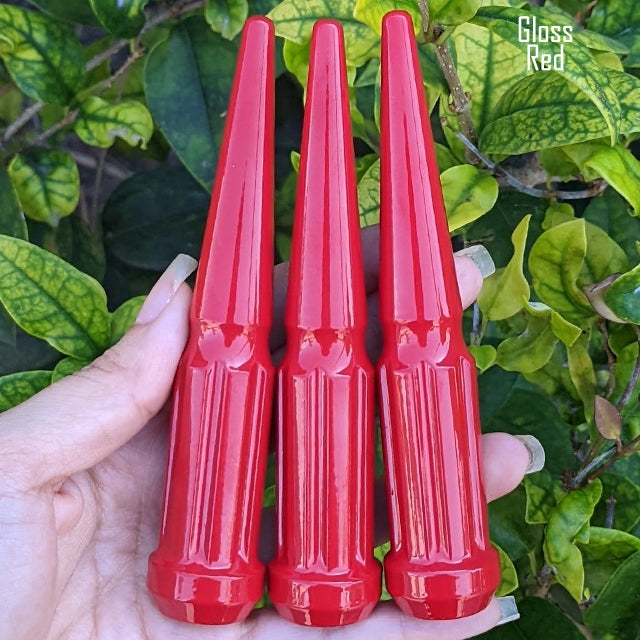 32 Pc 14x1.5 7-Spline Spike Lug Nuts 4.5" Tall - Powder Coated + Key Socket