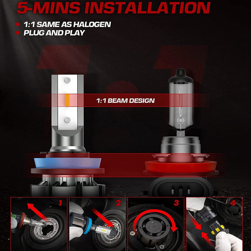 H11 H8 H9 LED Headlight Bulbs 20W 15000LM 6000K | 2 Bulbs for Chevy/Ford/Dodge/Jeep/BMW/Nissan/Toyota/Honda Flashark