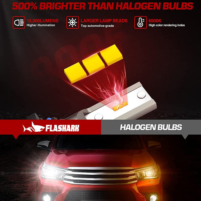 H11 H8 H9 LED Headlight Bulbs 20W 15000LM 6000K | 2 Bulbs for Chevy/Ford/Dodge/Jeep/BMW/Nissan/Toyota/Honda Flashark