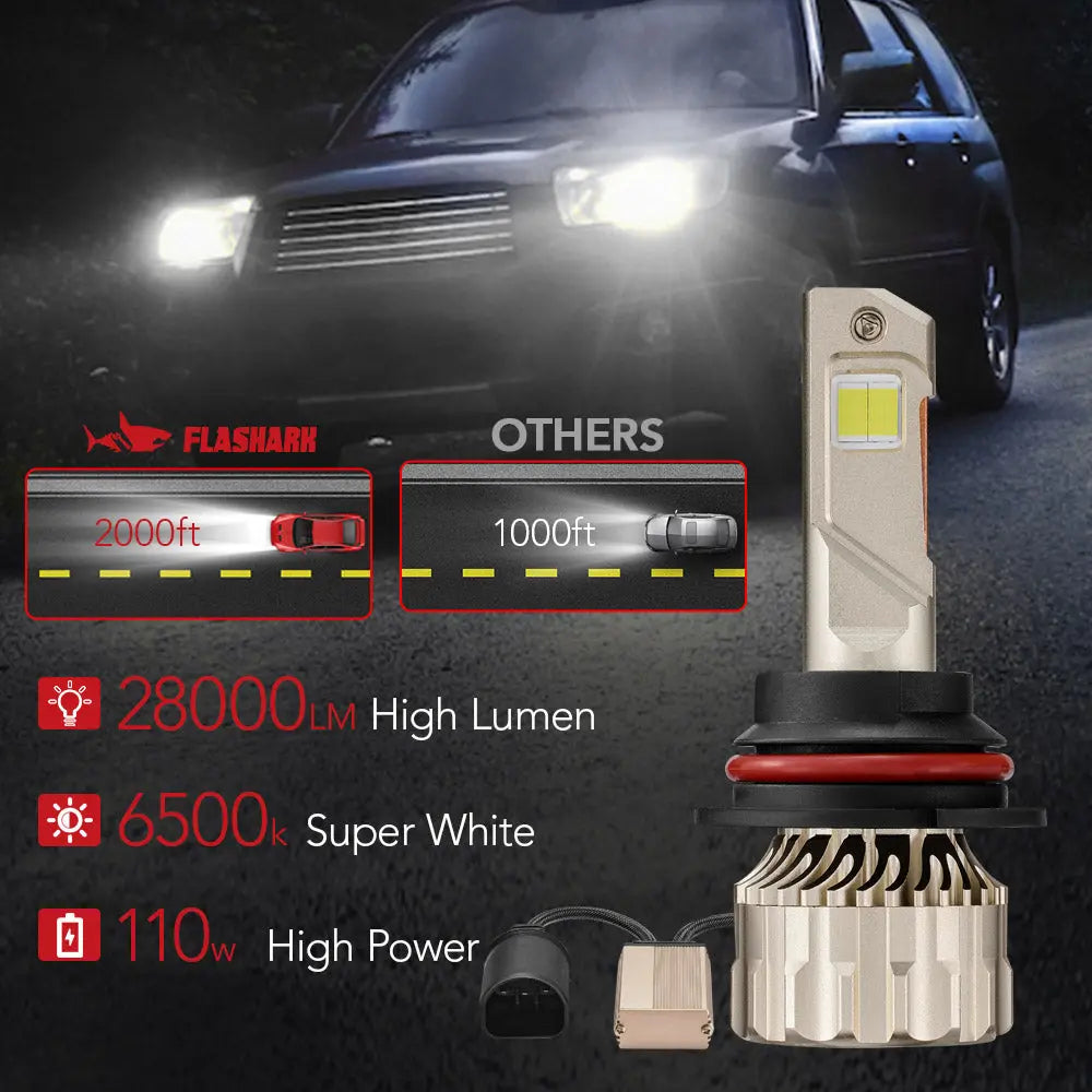 X4 9004/HB1 110W 6500K 28000LM White IP68 LED Headlight Bulbs 2Pcs