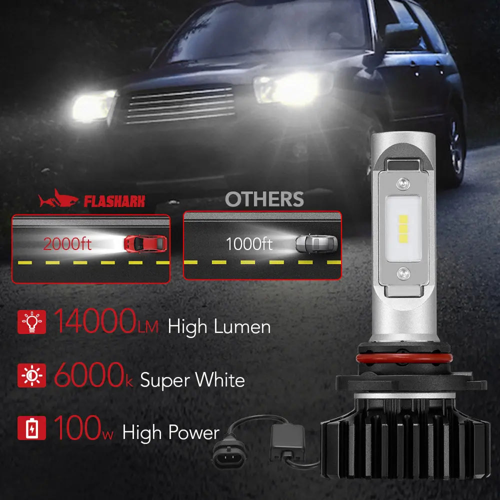 X1 9005/HB3 100W 6000K 14000LM White LED Headlight Bulbs 2Pcs