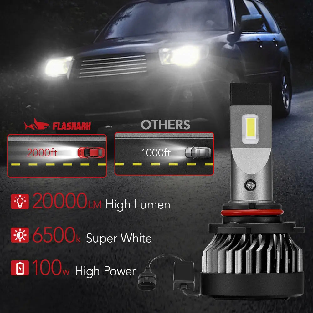 X2 9005/HB3 100W 6500K 20000LM White IP67 LED Headlight Bulbs 2Pcs