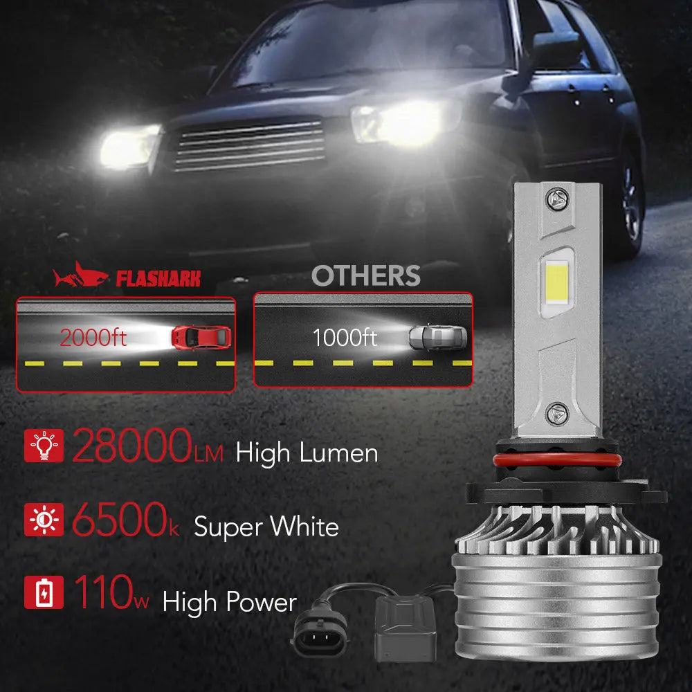 X4i 9005/HB3 110W 6500K 28000LM White IP67 LED Headlight Bulbs 2Pcs