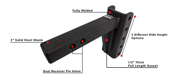 Heavy Duty 4” Drop/Rise Hitch 2" Box Steel Shank